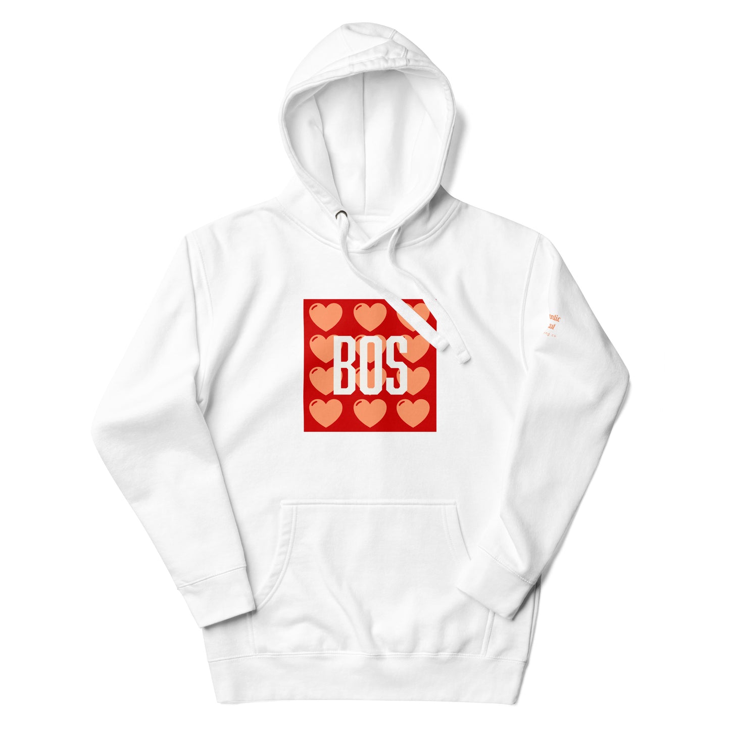 Boston "BOS" Hoodie with red/pink hearts- white