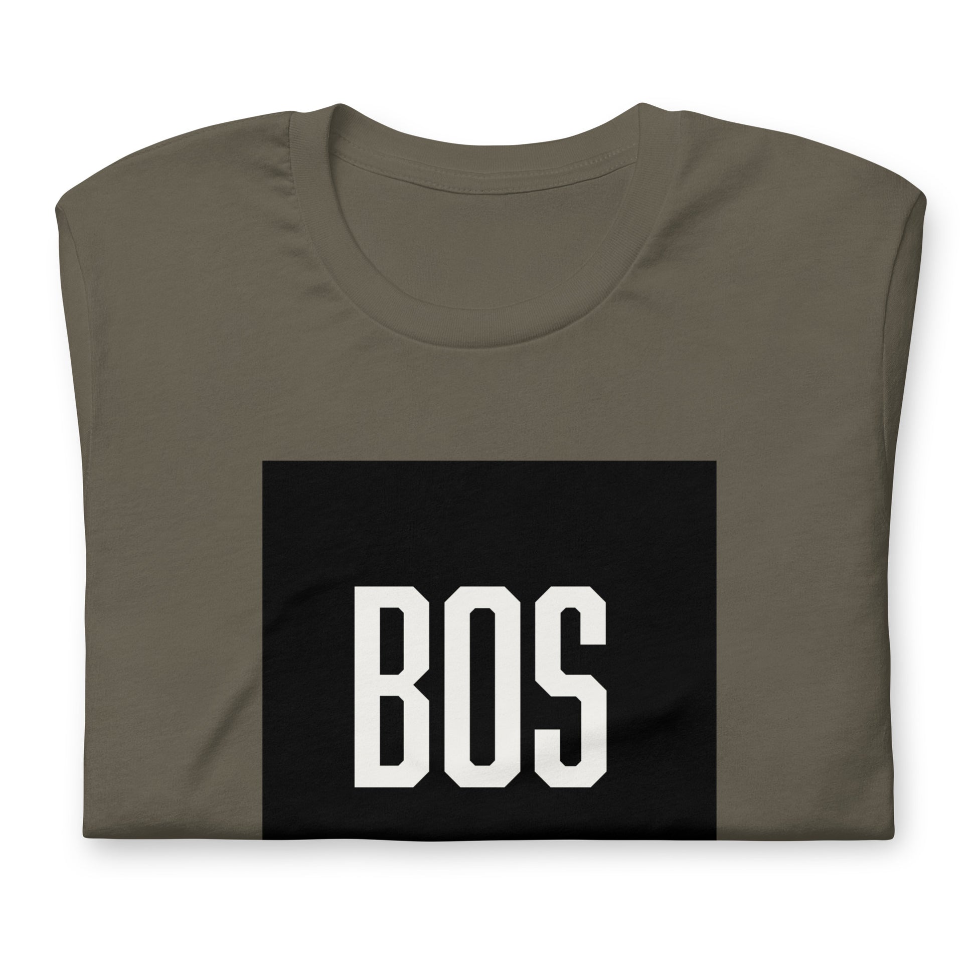 Boston "BOS" t shirt, army green, folded, front view