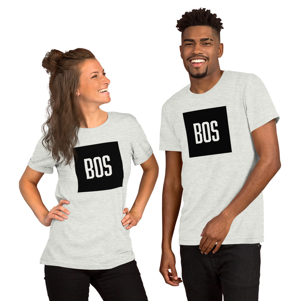 Boston "BOS" t shirt, light ash grey, on 2 models