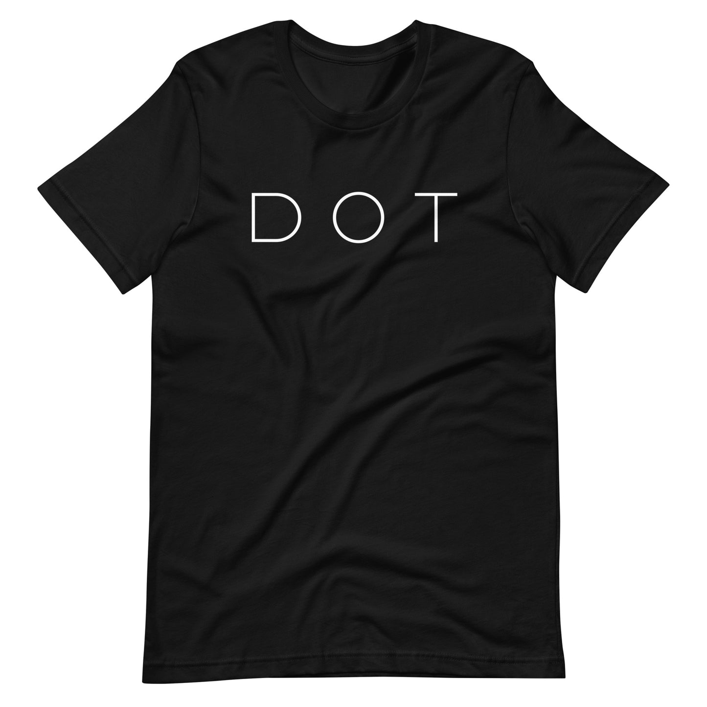 Dorchester t shirt, with "DOT" in white font, black shirt