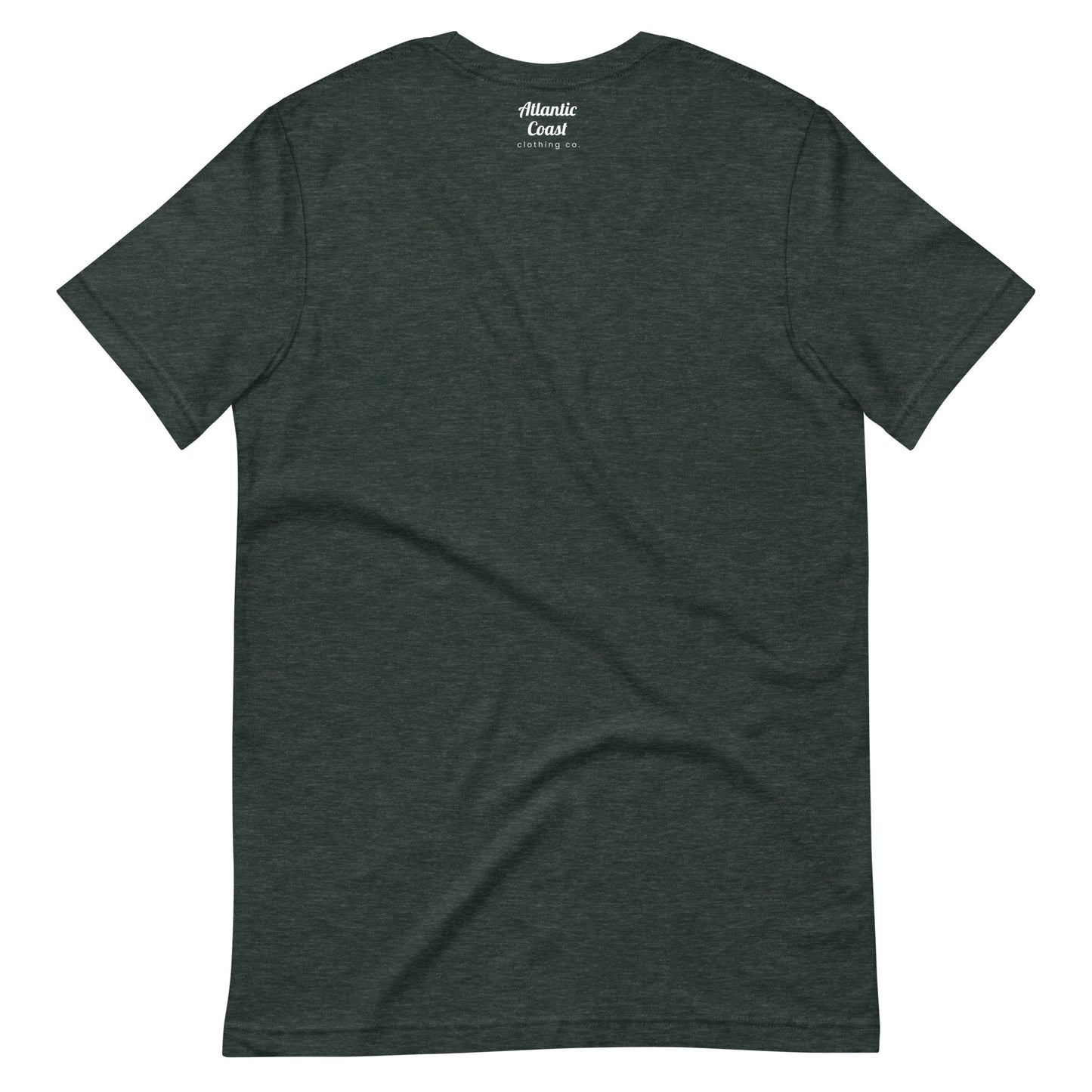 Graphic t shirt displaying "Beacon Hill", a neighborhood in Boston, MA. The shirt shown is forest green, view of back.