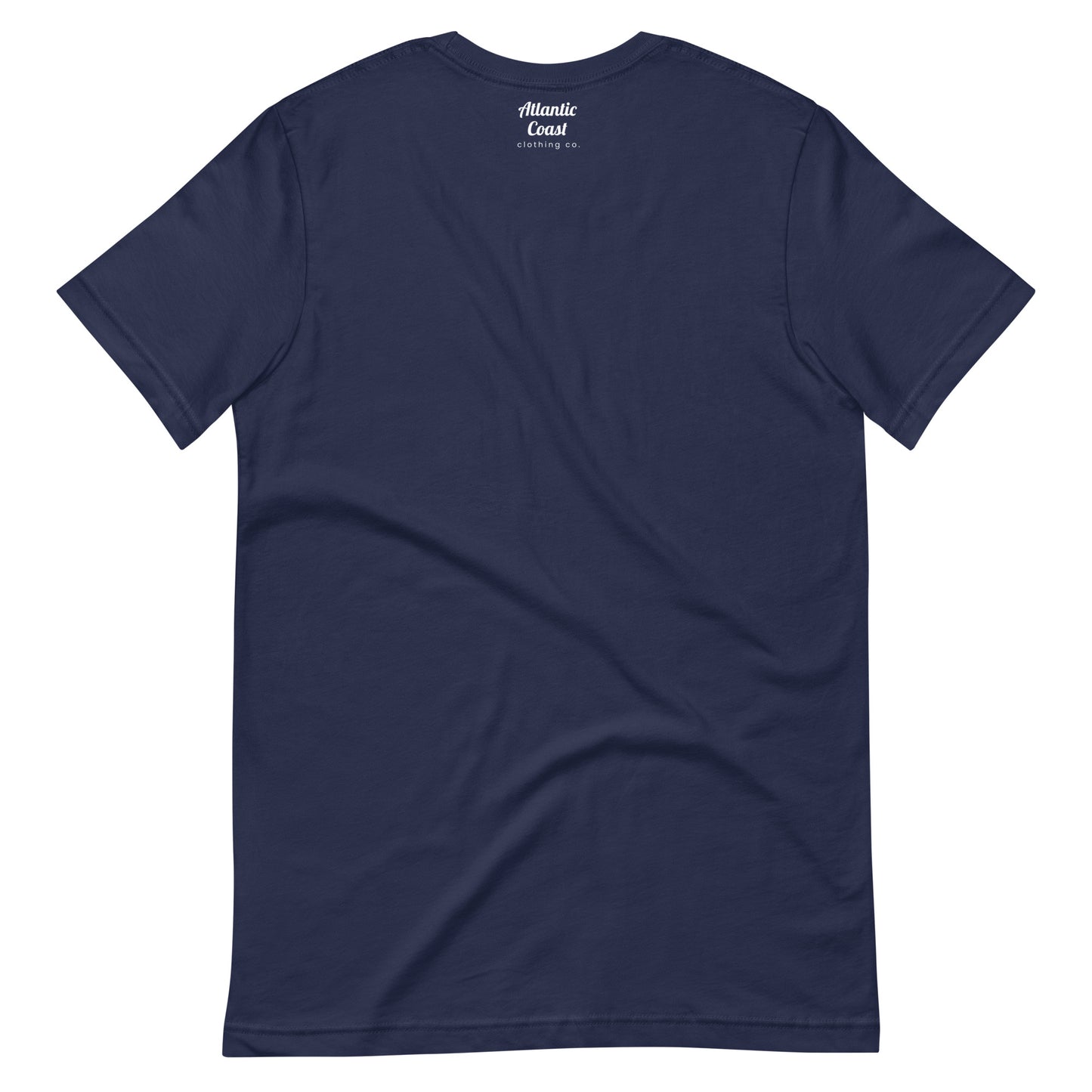 Graphic t shirt displaying "Beacon Hill", a neighborhood in Boston, MA. The shirt shown is navy. View of back.