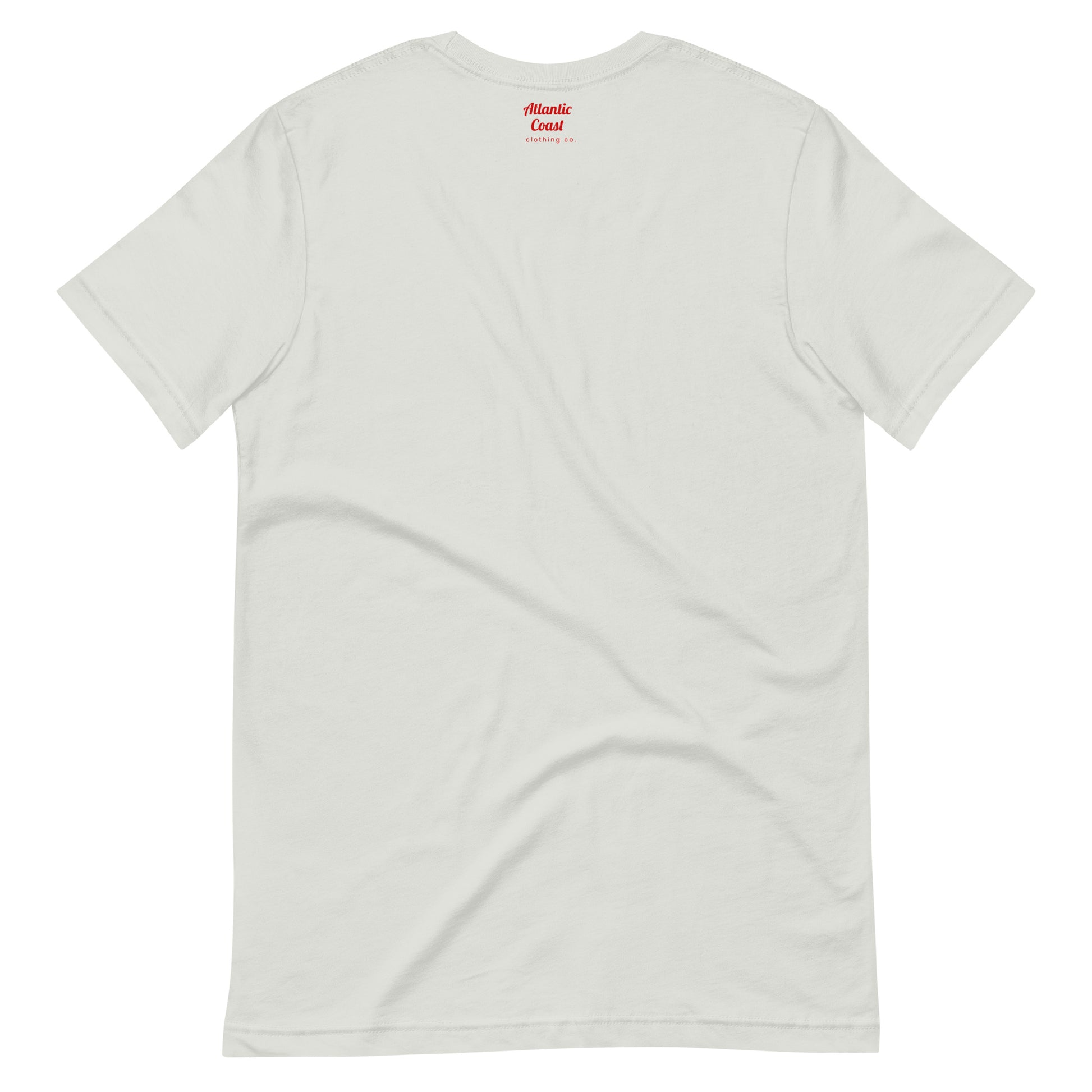 Boston t shirt with "BOS" abbreviation, light grey, view of back