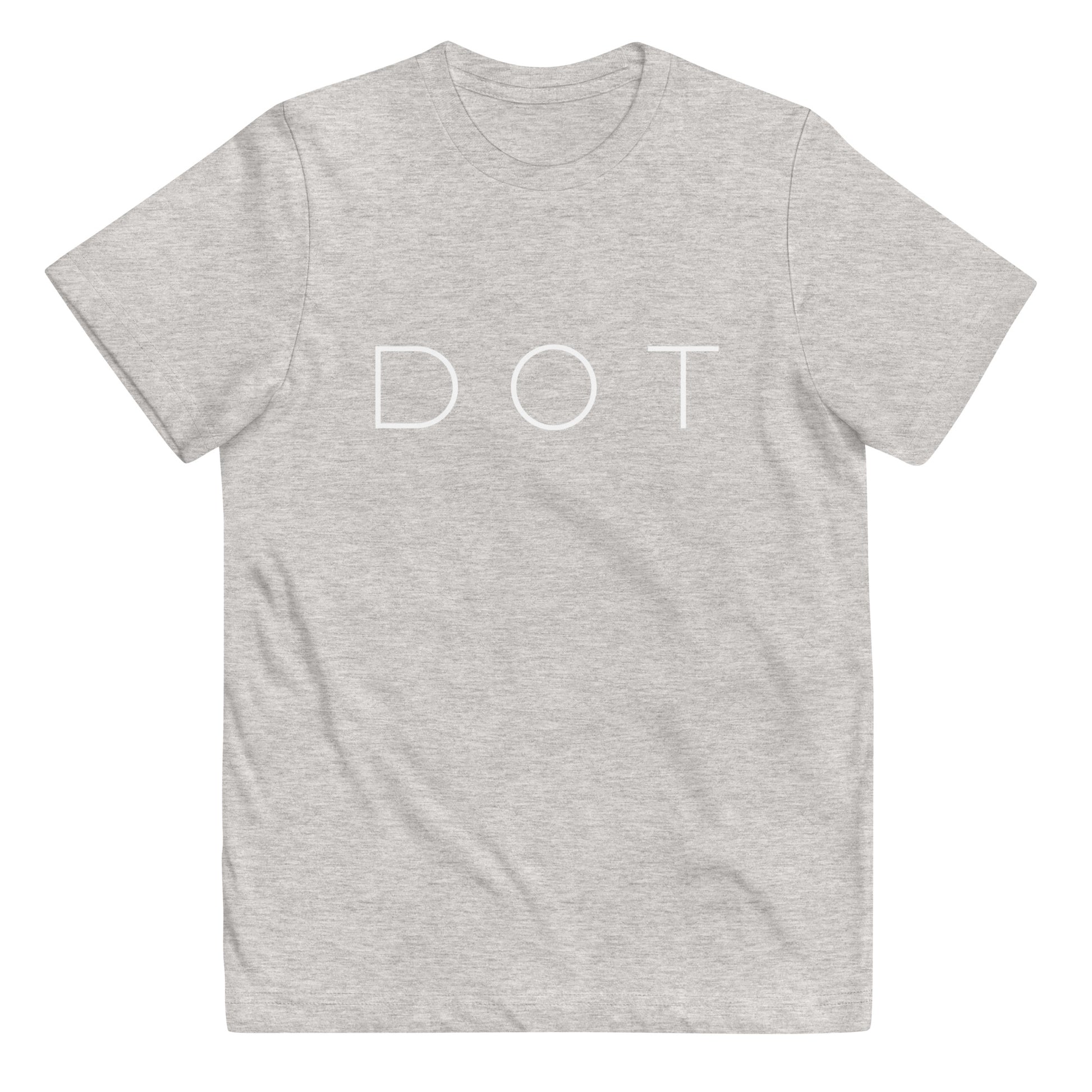 t-shirt with white text across the front that reads "DOT" in white. light grey shirt