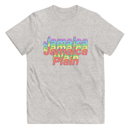 Rainbows in Jamaica Plain, Boston t shirt, youth size, grey